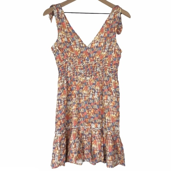 GYPSIES & MOONDUST Dress Boho V Neck Watercolor Tie Dye Knot Sleeve Small NWT - Picture 4 of 8